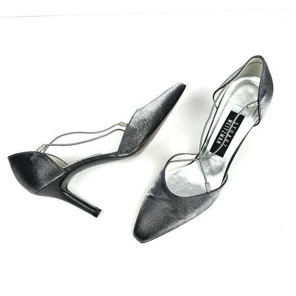 Stuart Weitzman Dark Silver Formal Heels Rhinestones Details Pointed Toe US 7,5 - Picture 1 of 14